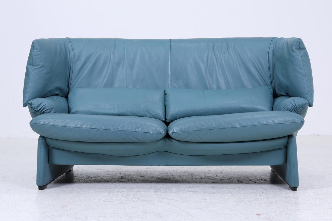 Cassina Portovenere Leder Sofa | Designer Couch Blau Vintage Mid Century 80er