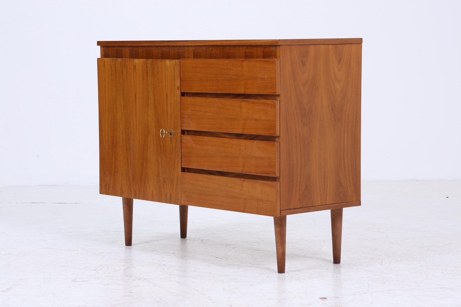 Vintage Nussbaum Schubladen Kommode 60er | Mid Century Schrank | Retro Holz Aufbewahrung