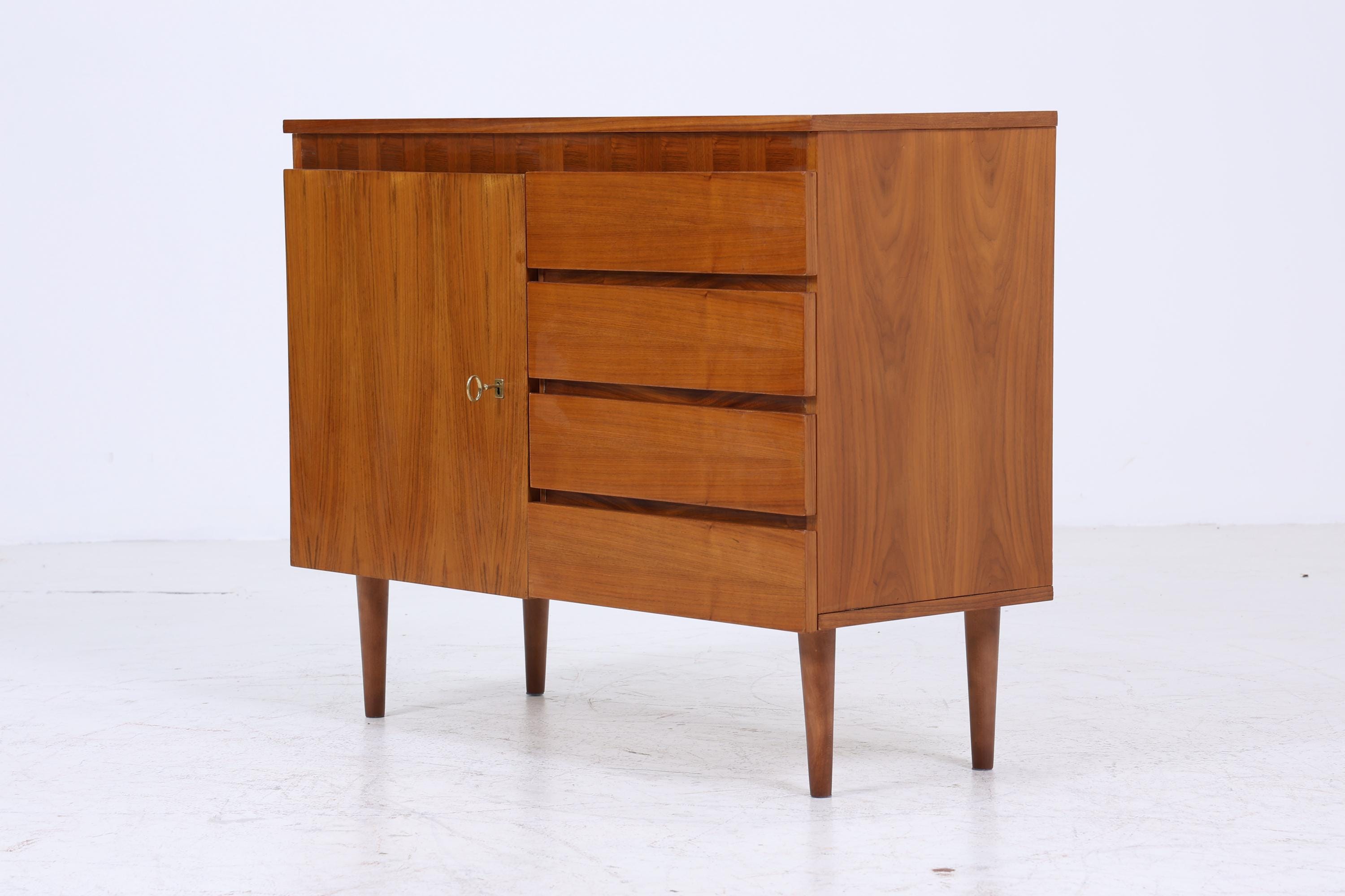 Vintage Nussbaum Schubladen Kommode 60er | Mid Century Schrank | Retro Holz Aufbewahrung