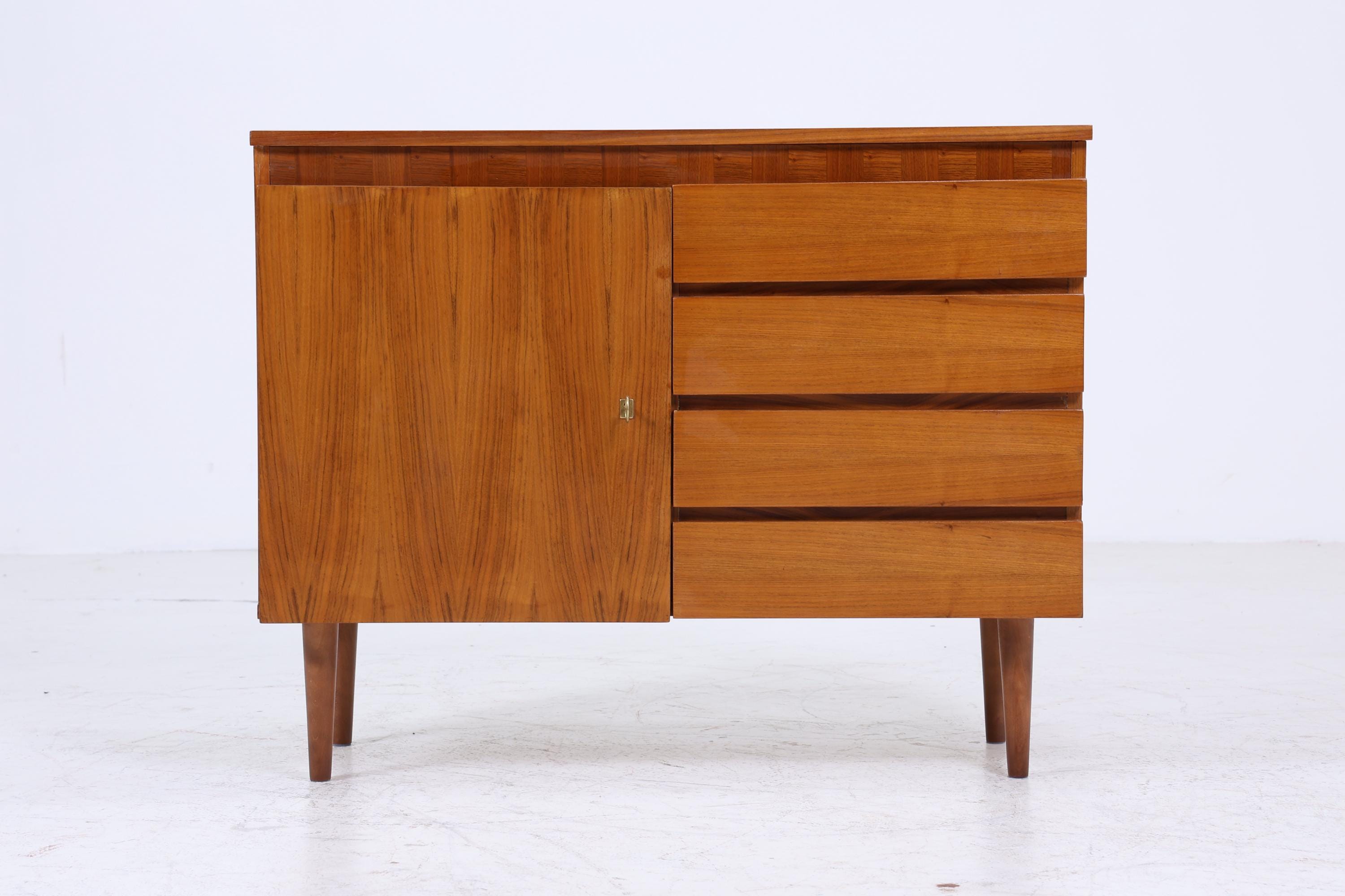 Vintage Nussbaum Schubladen Kommode 60er | Mid Century Schrank | Retro Holz Aufbewahrung