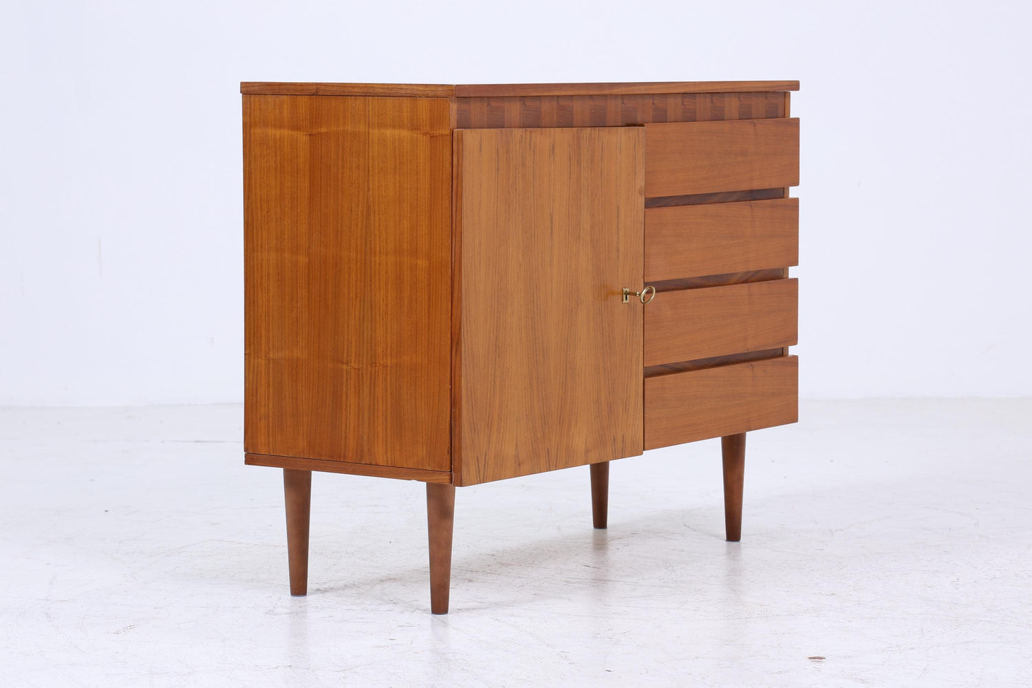 Vintage Nussbaum Schubladen Kommode 60er | Mid Century Schrank | Retro Holz Aufbewahrung