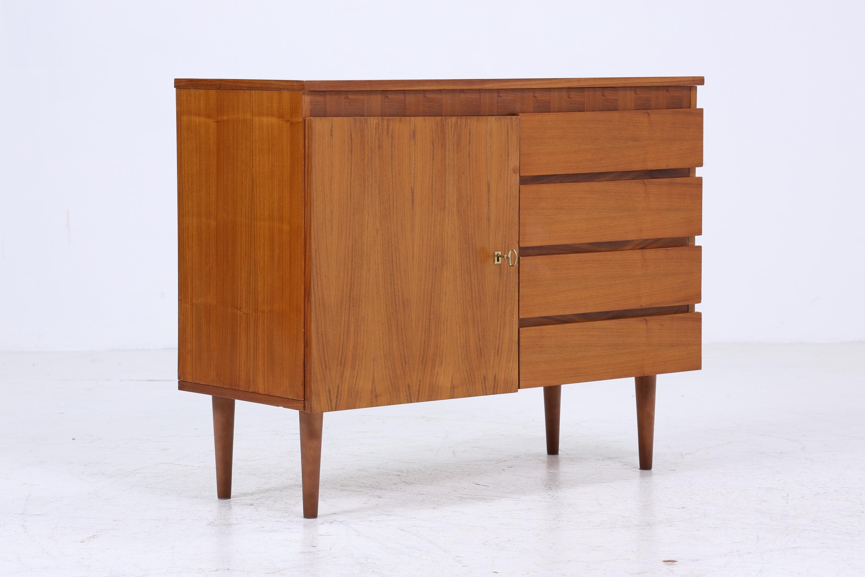 Vintage Nussbaum Schubladen Kommode 60er | Mid Century Schrank | Retro Holz Aufbewahrung