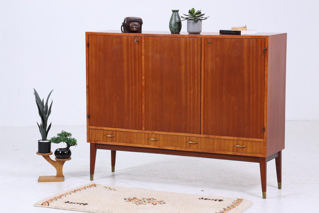Vintage Highboard 60er Jahre | Mid Century Sideboard Schubladen Schrank Holz Aufbewahrung