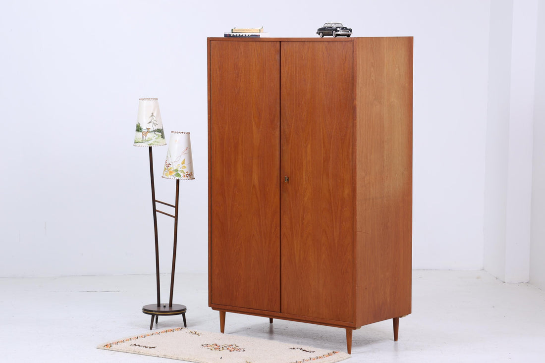 Vintage Musterring Teak Kleiderschrank | Mid Century Wäscheschrank | 60er Jahre Schrank | mit Fächern &amp; Kleiderstange