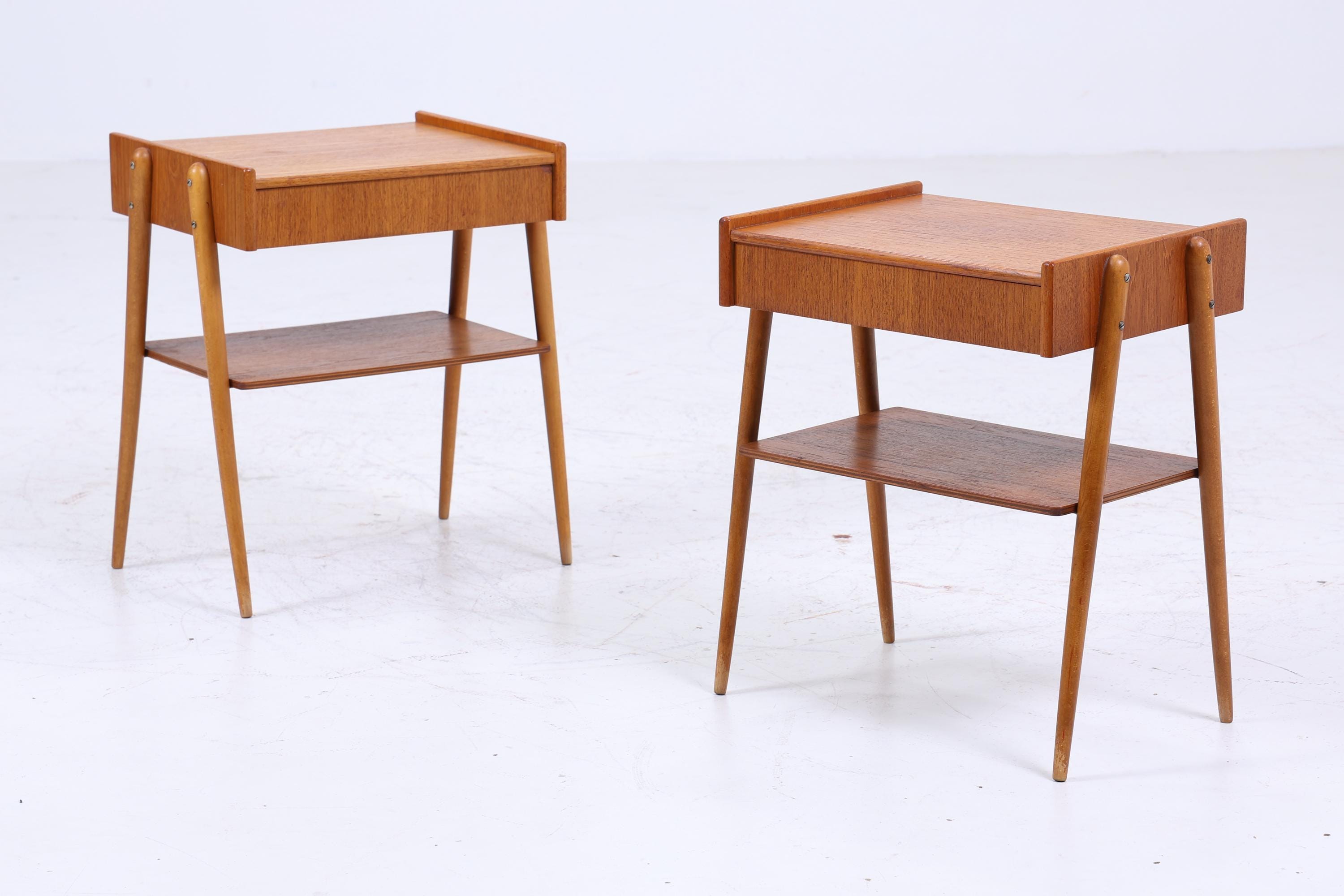 2 Vintage Teak Nachttische AB Carlström | Mid Century Nachttisch 60er Jahre | Designer Beistelltische aus Echtholz