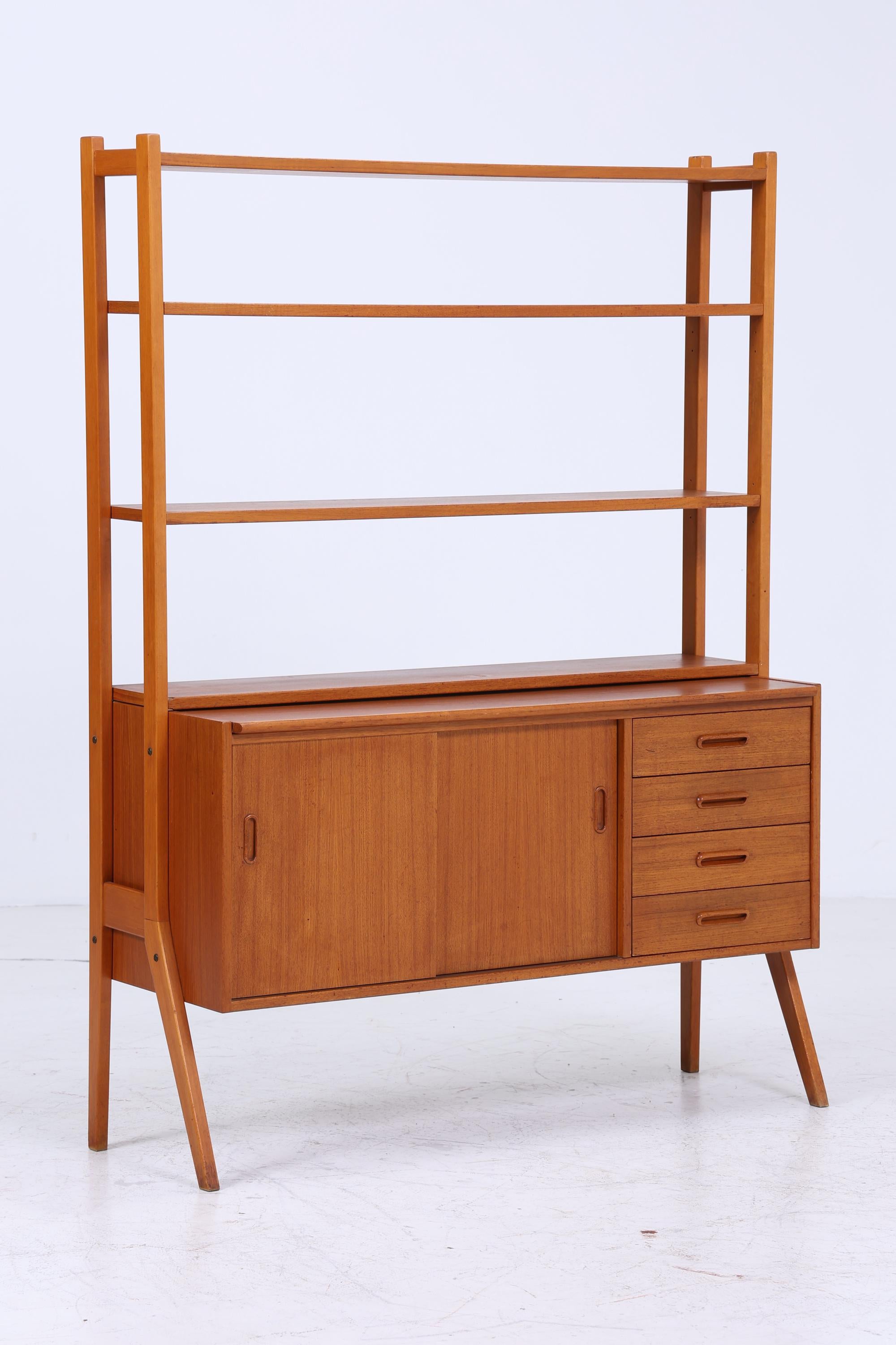 Vintage Teak Regal 60er Jahre | Mid Century Bücherregal Schreibtisch Sekretär mit Schiebetüren Retro Holz Aufbewahrung
