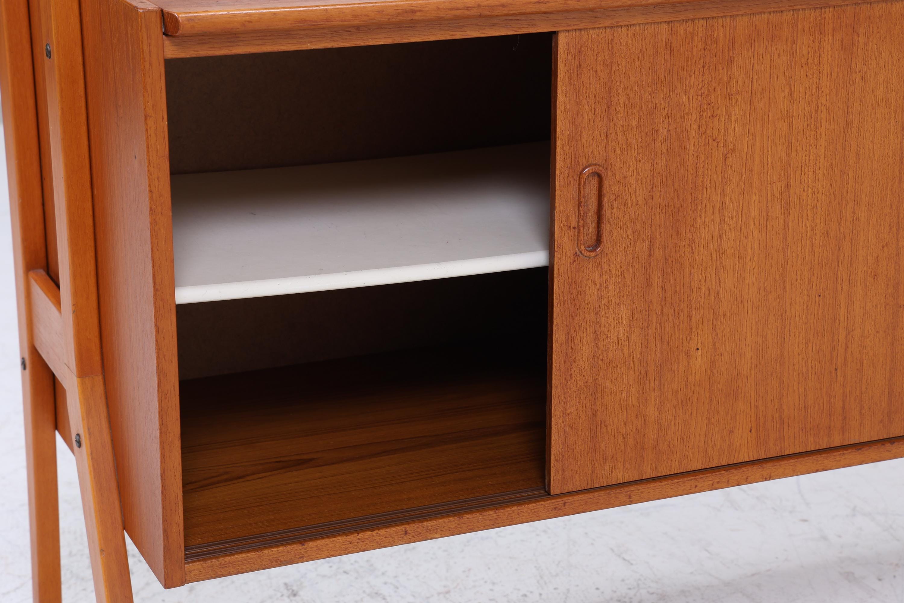 Vintage Teak Regal 60er Jahre | Mid Century Bücherregal Schreibtisch Sekretär mit Schiebetüren Retro Holz Aufbewahrung