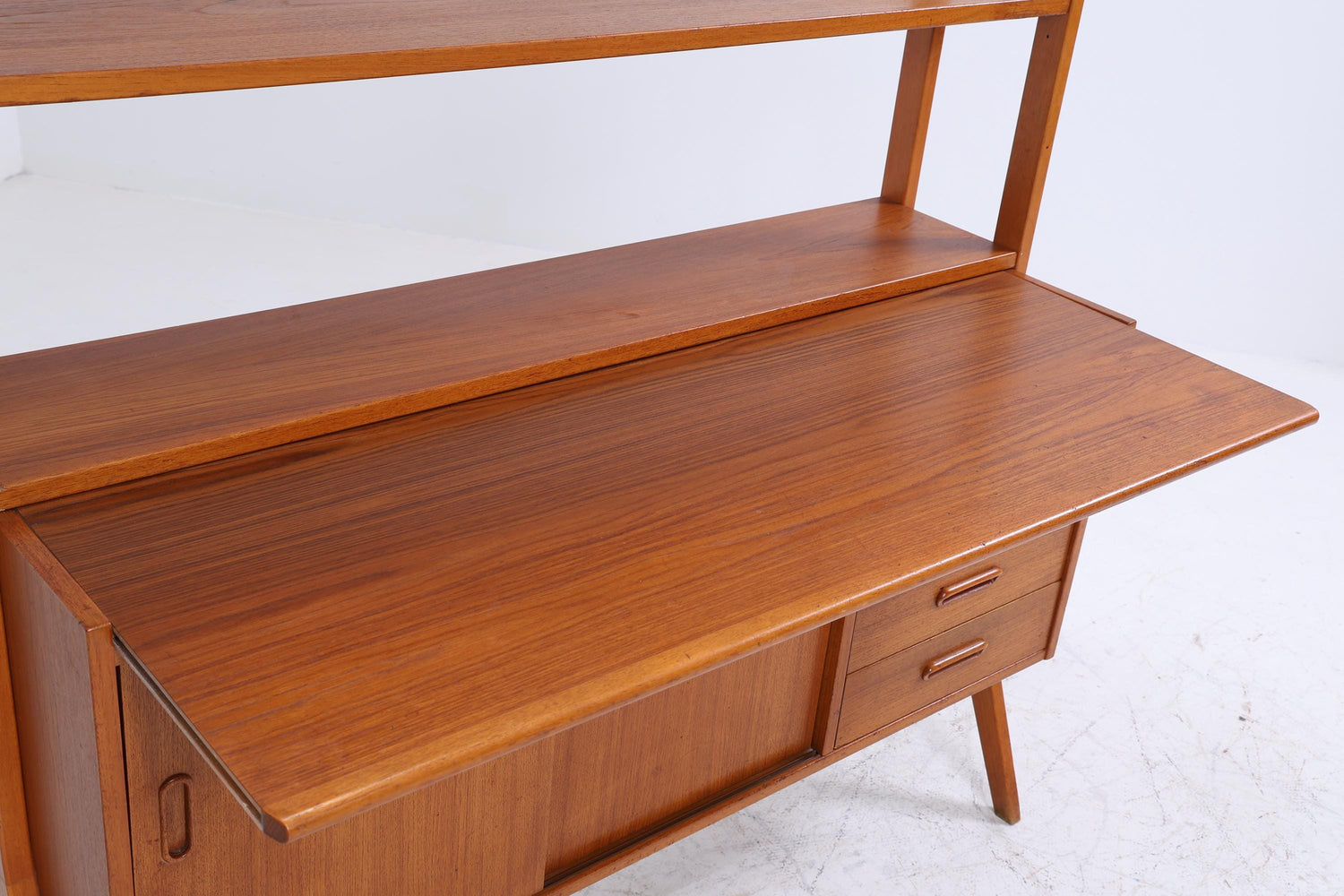 Vintage Teak Regal 60er Jahre | Mid Century Bücherregal Schreibtisch Sekretär mit Schiebetüren Retro Holz Aufbewahrung
