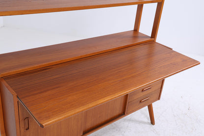 Vintage Teak Regal 60er Jahre | Mid Century Bücherregal Schreibtisch Sekretär mit Schiebetüren Retro Holz Aufbewahrung