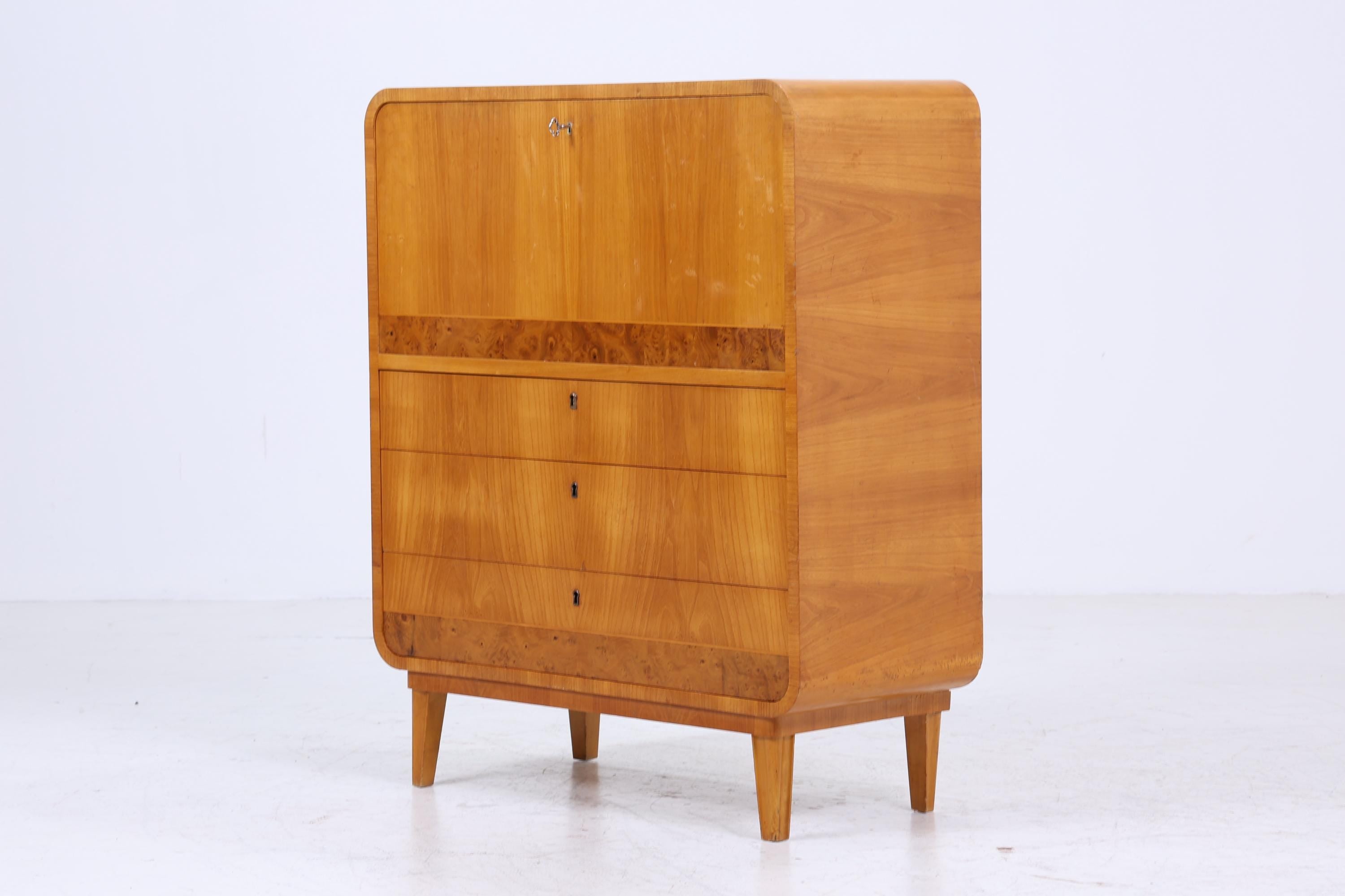 Vintage Sekretär aus Ulmenholz | Mid Century Schreibtisch Schubladen Schrank Arbeitstisch Retro Holz Aufbewahrung 20er 30er Jahre