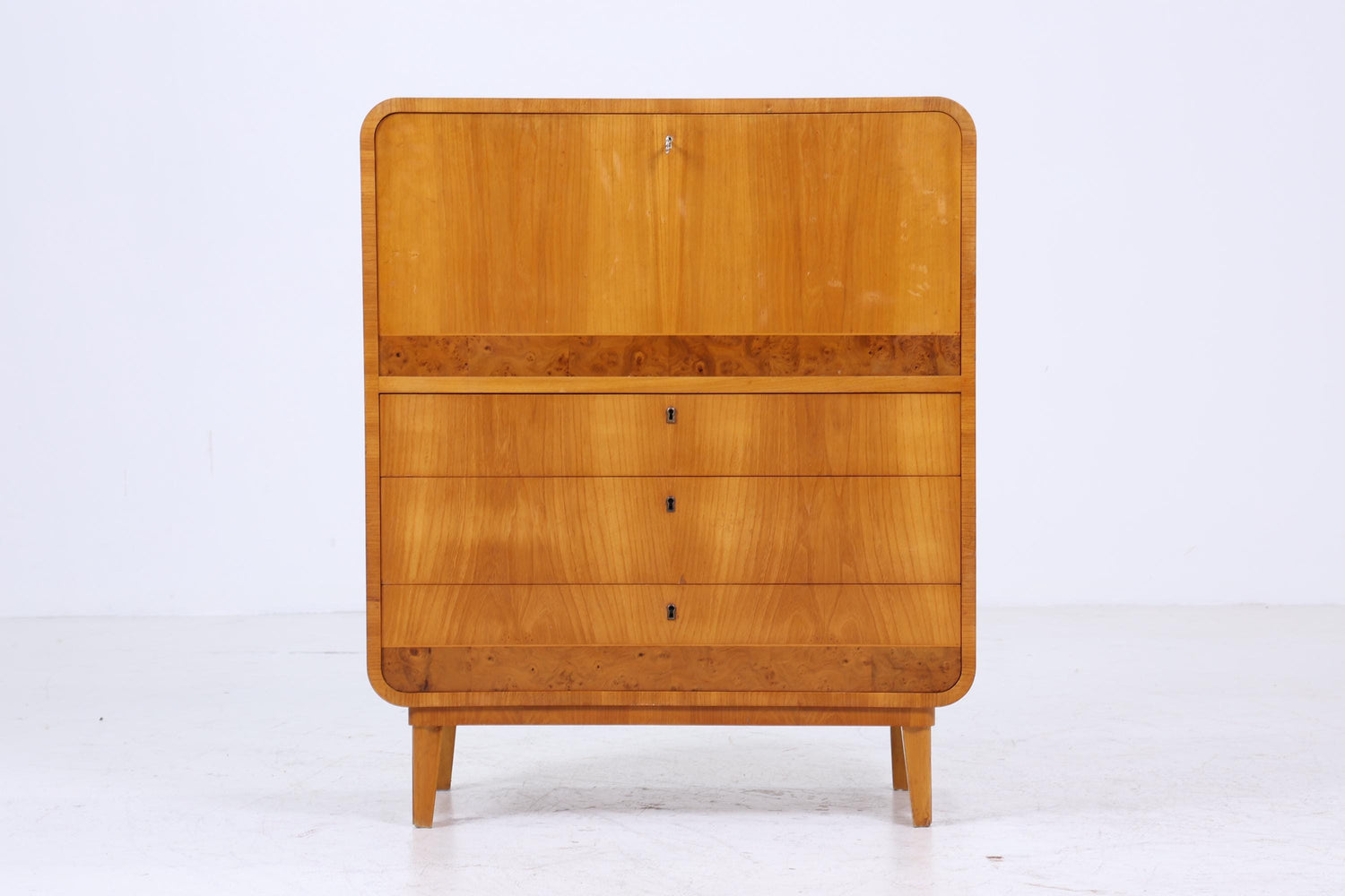 Vintage Sekretär aus Ulmenholz | Mid Century Schreibtisch Schubladen Schrank Arbeitstisch Retro Holz Aufbewahrung 20er 30er Jahre
