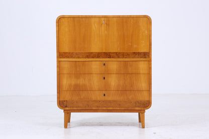 Vintage Sekretär aus Ulmenholz | Mid Century Schreibtisch Schubladen Schrank Arbeitstisch Retro Holz Aufbewahrung 20er 30er Jahre