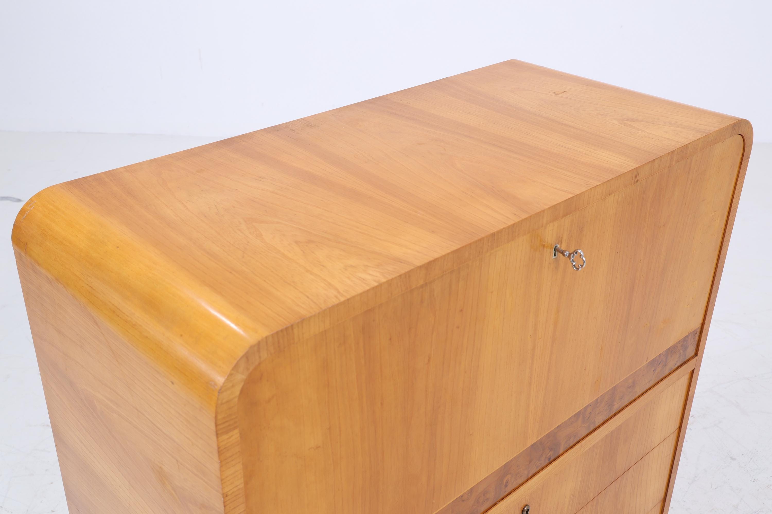 Vintage Sekretär aus Ulmenholz | Mid Century Schreibtisch Schubladen Schrank Arbeitstisch Retro Holz Aufbewahrung 20er 30er Jahre