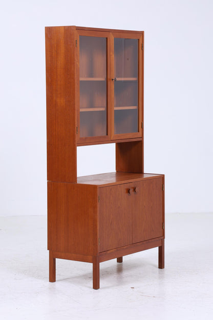 Wunderschönes Vintage Teak Regal | Mid Century Bücherregal mit Glastüren | 60er Jahre Retro Vitrine Holz Aufbewahrung