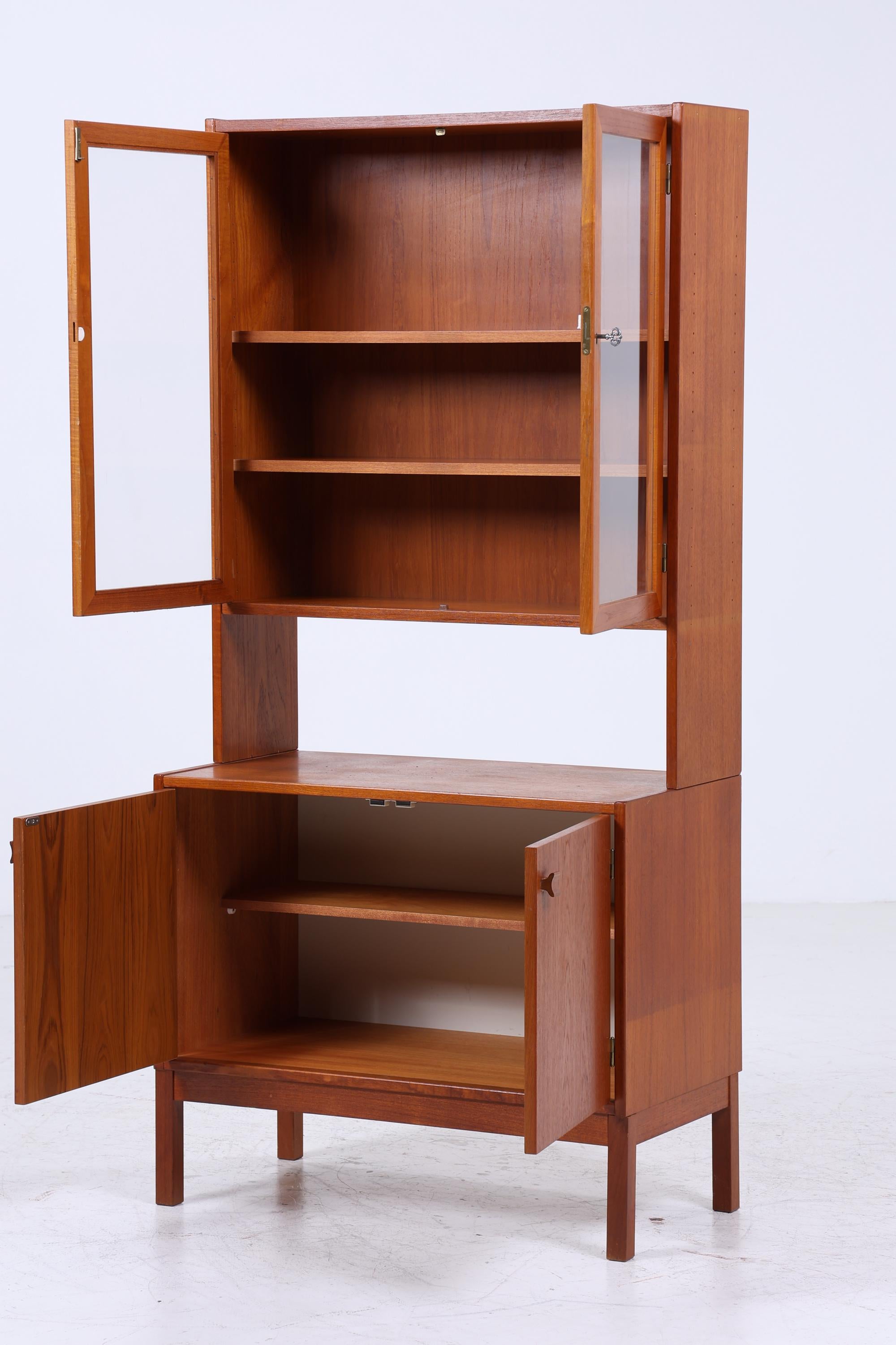 Wunderschönes Vintage Teak Regal | Mid Century Bücherregal mit Glastüren | 60er Jahre Retro Vitrine Holz Aufbewahrung