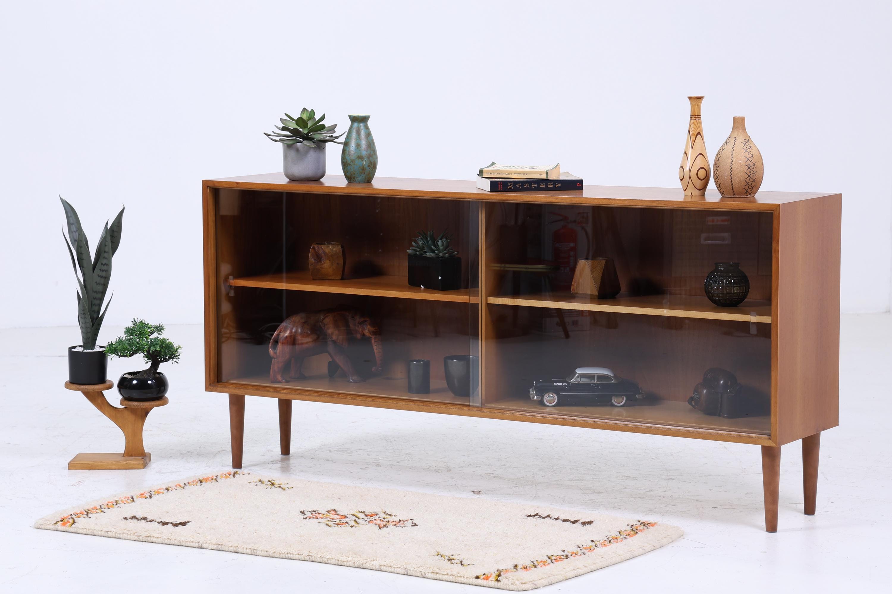 Vintage Glas Sideboard 60er Jahre |  Platon Serie by Lothar Wegner -  Mid Century Vitrine Holz Design 3/4