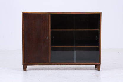Dunkle Vintage Kommode mit Glastüren 60er Jahre | Mid Century Vitrine Flur Schrank | Retro 70er Holz