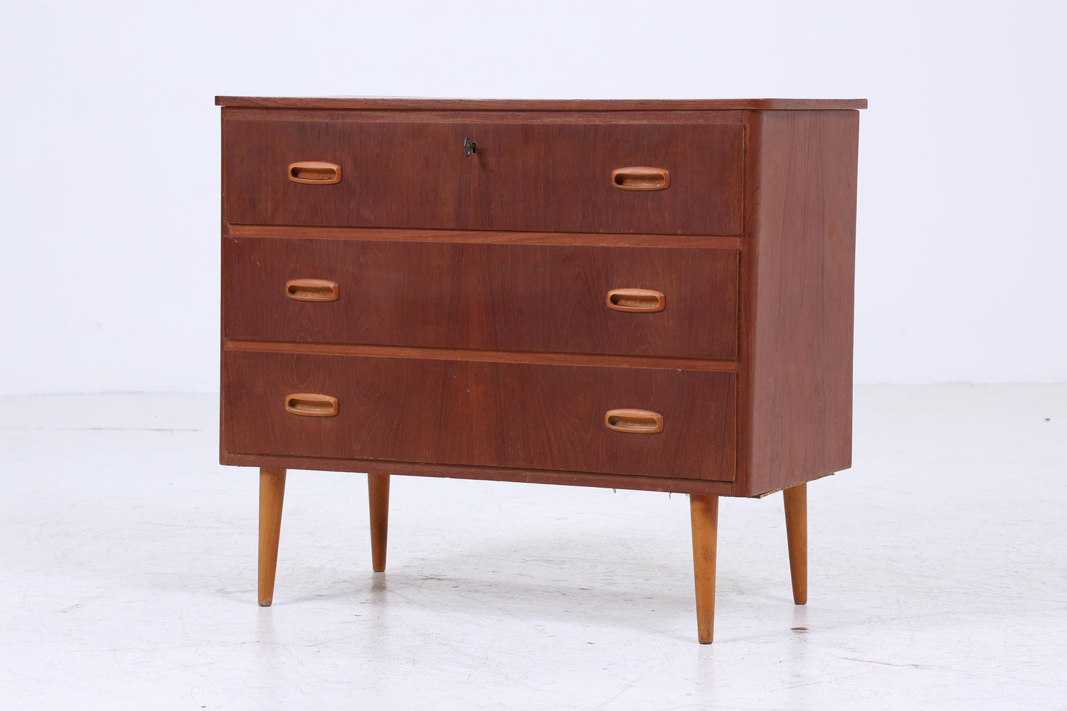 Dunkle Vintage Teak Schubladen Kommode | Mid Century Schubladen Schrank | Holz Aufbewahrung 60er 70er Jahre