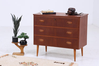 Dunkle Vintage Teak Schubladen Kommode | Mid Century Schubladen Schrank | Holz Aufbewahrung 60er 70er Jahre