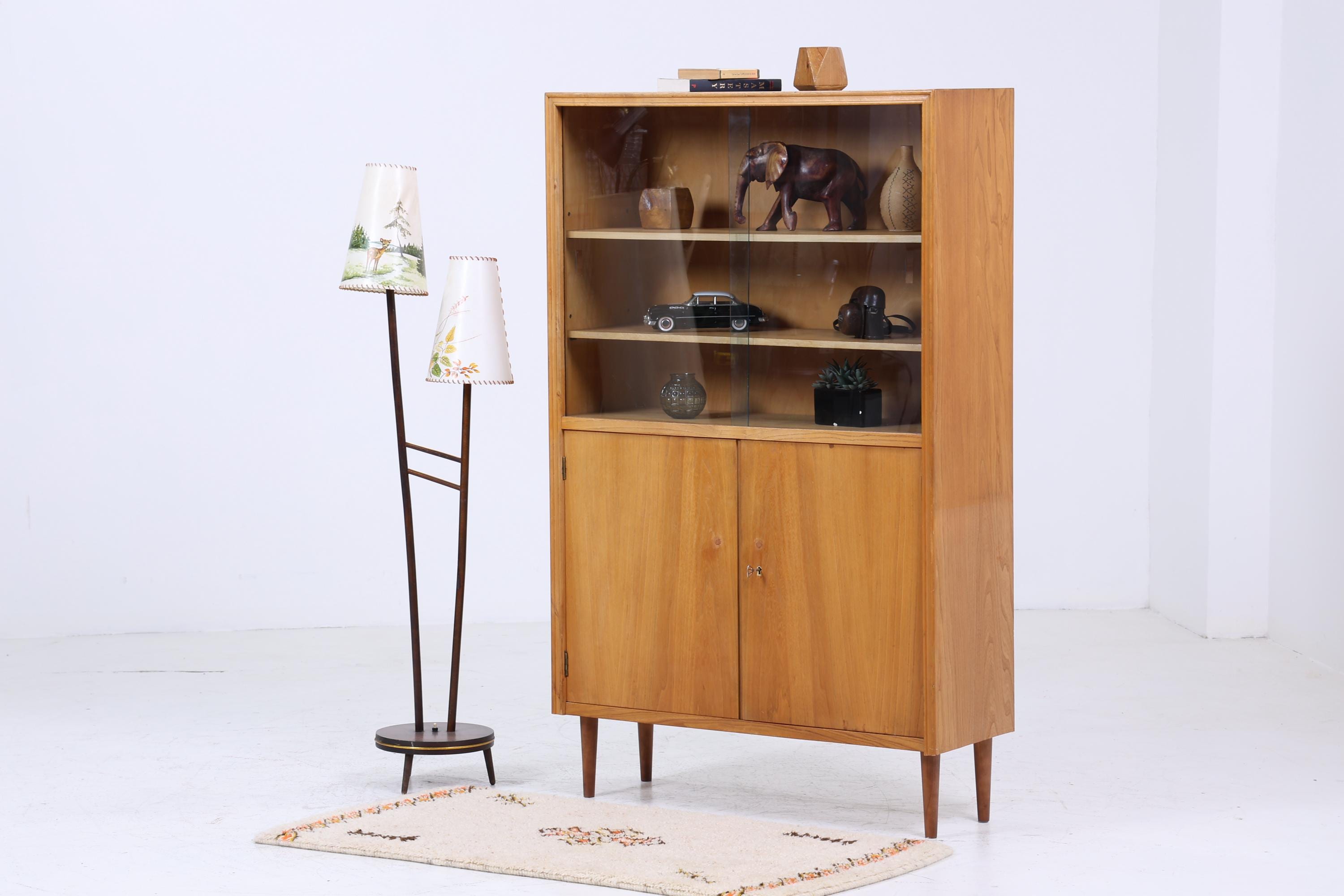 Vintage Vitrine 60er Jahre | Mid Century Glas Schrank Retro Regal Holz Aufbewahrung