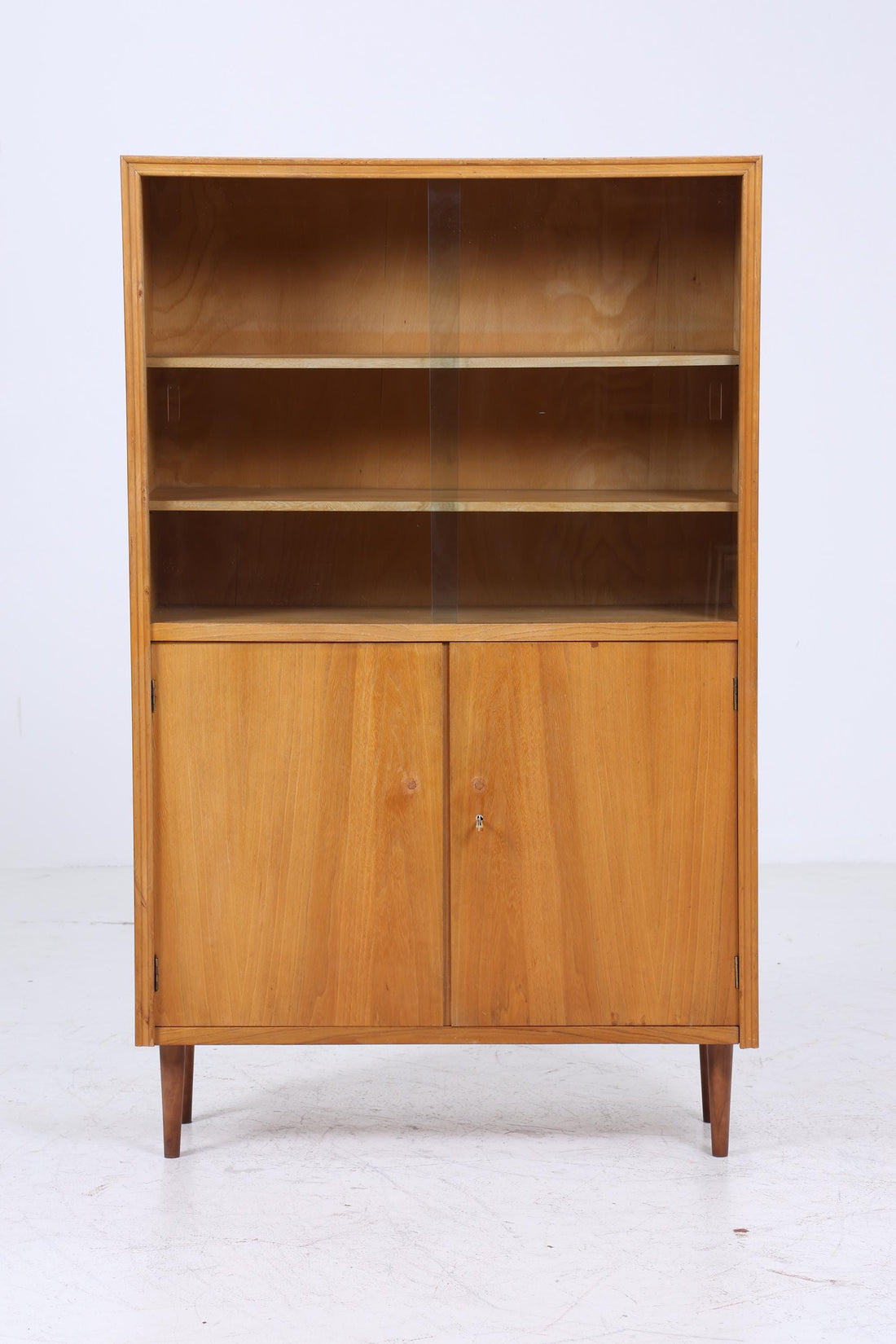 Vintage Vitrine 60er Jahre | Mid Century Glas Schrank Retro Regal Holz Aufbewahrung