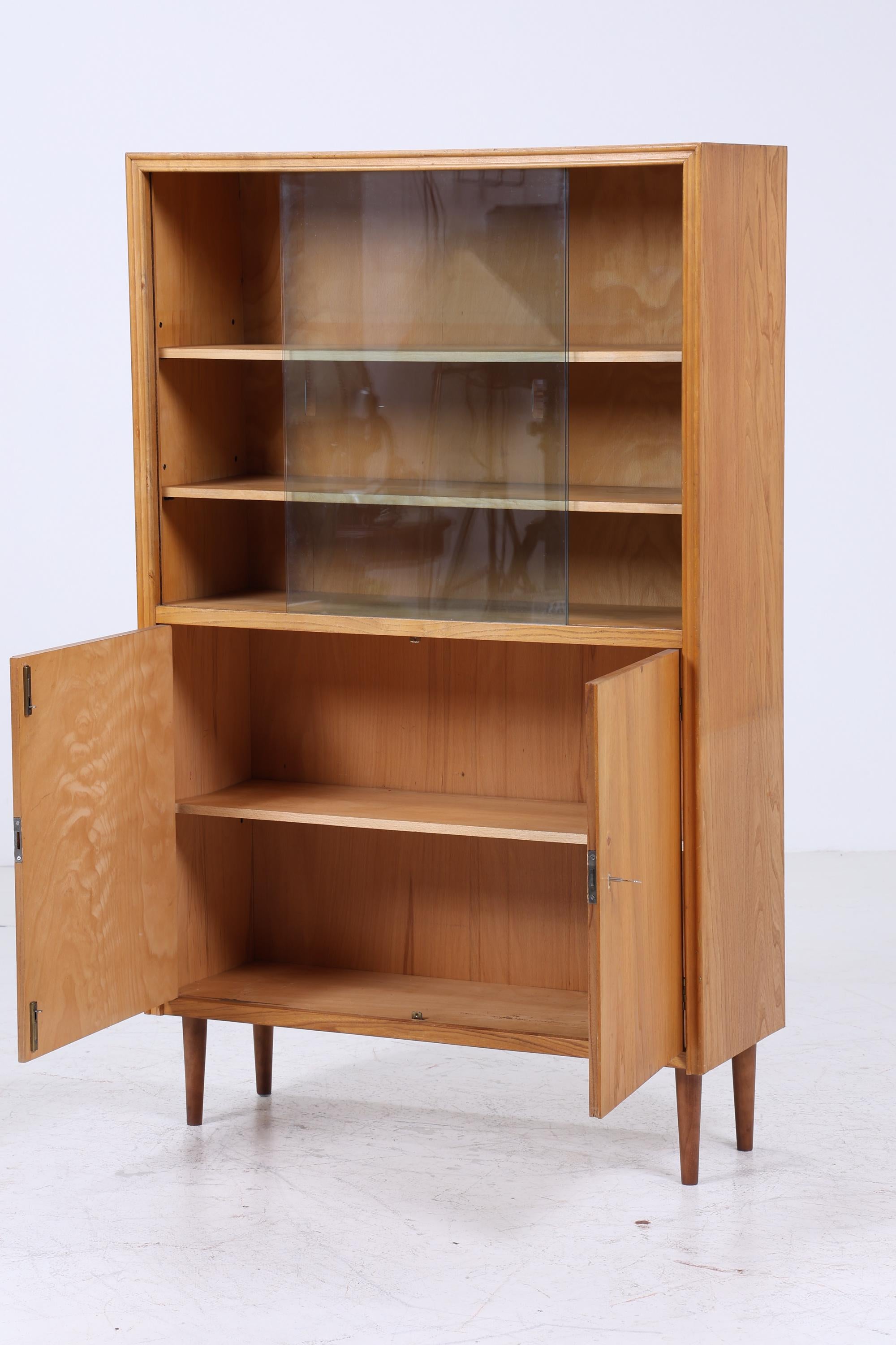 Vintage Vitrine 60er Jahre | Mid Century Glas Schrank Retro Regal Holz Aufbewahrung