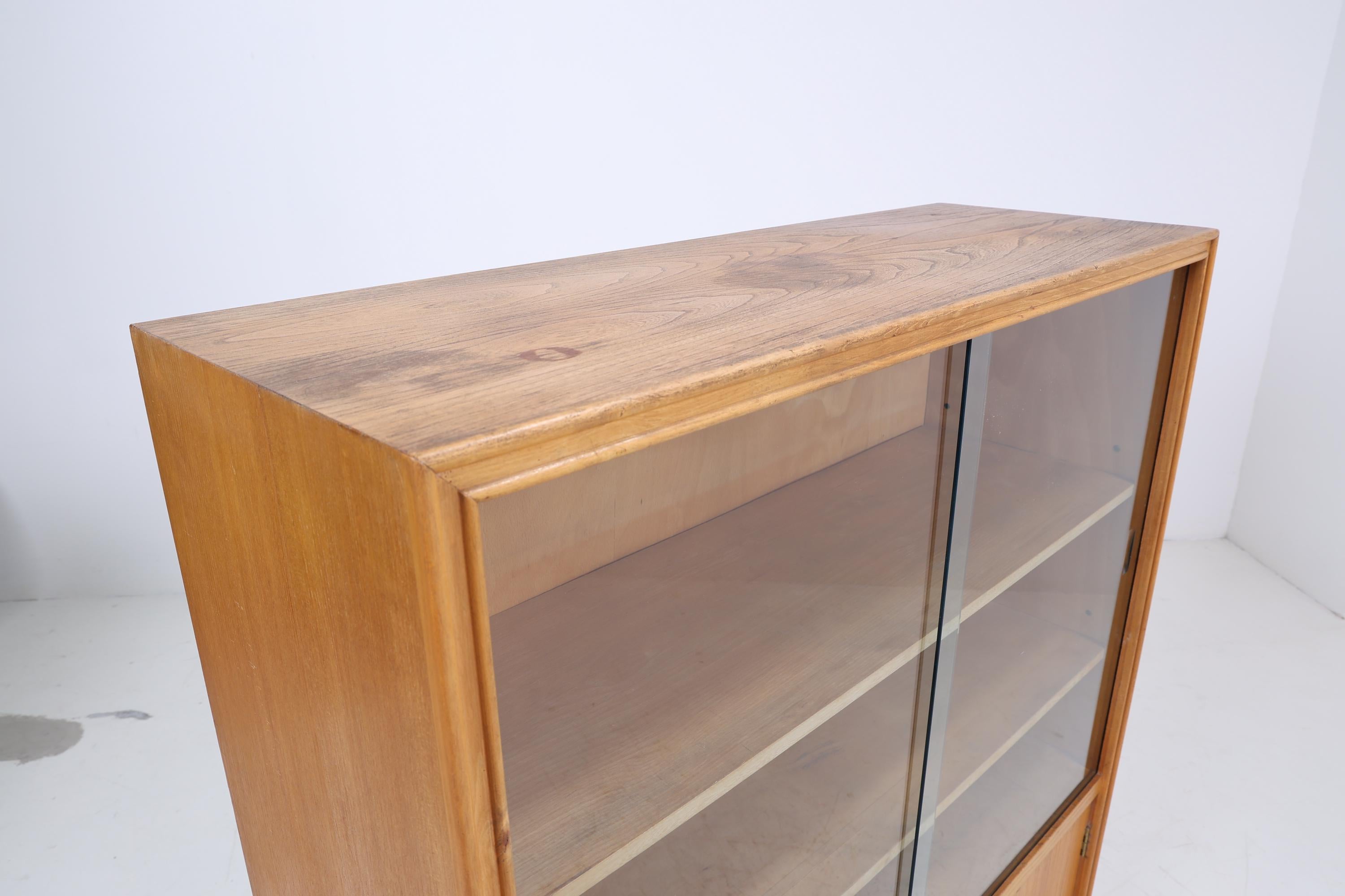 Vintage Vitrine 60er Jahre | Mid Century Glas Schrank Retro Regal Holz Aufbewahrung