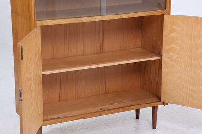 Vintage Vitrine 60er Jahre | Mid Century Glas Schrank Retro Regal Holz Aufbewahrung