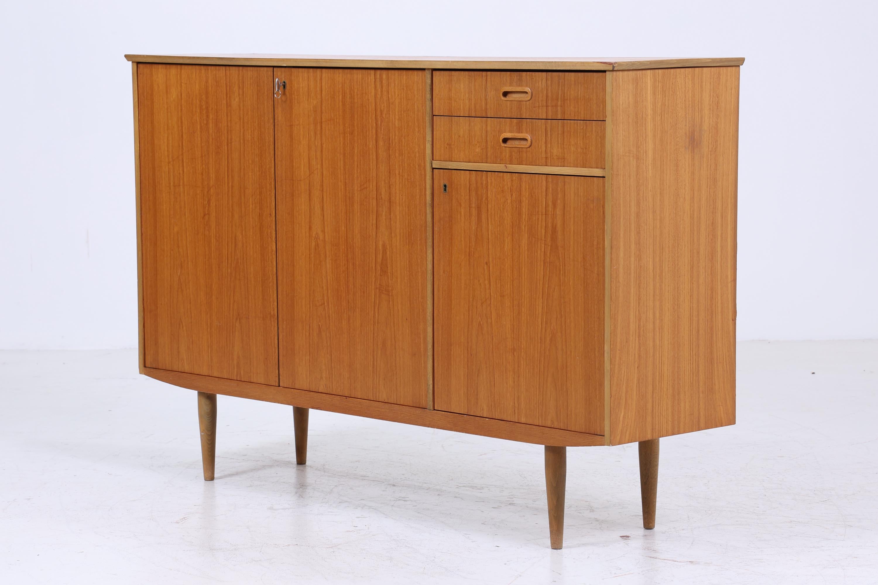 Vintage Teak Highboard 60er Jahre | Mid Century Sideboard Schubladen Schrank Holz Aufbewahrung