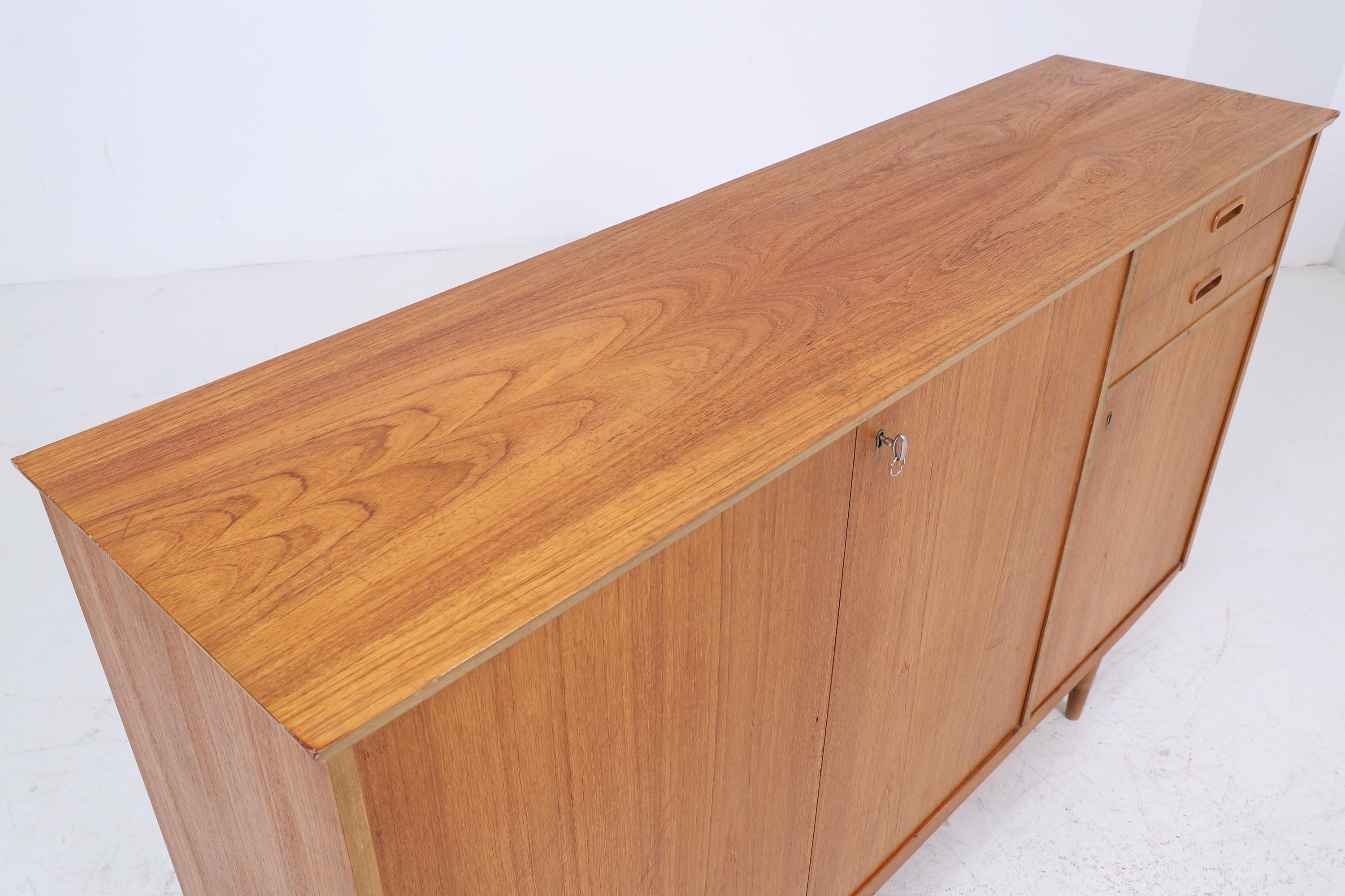 Vintage Teak Highboard 60er Jahre | Mid Century Sideboard Schubladen Schrank Holz Aufbewahrung