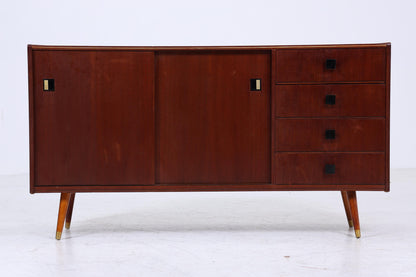 Dunkles Vintage Sideboard 60er Jahre | Mid Century TV Board mit Schubladen &amp; Fächern Kommode Retro Holz Aufbewahrung