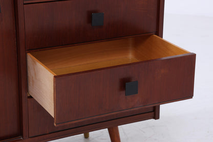 Dunkles Vintage Sideboard 60er Jahre | Mid Century TV Board mit Schubladen &amp; Fächern Kommode Retro Holz Aufbewahrung