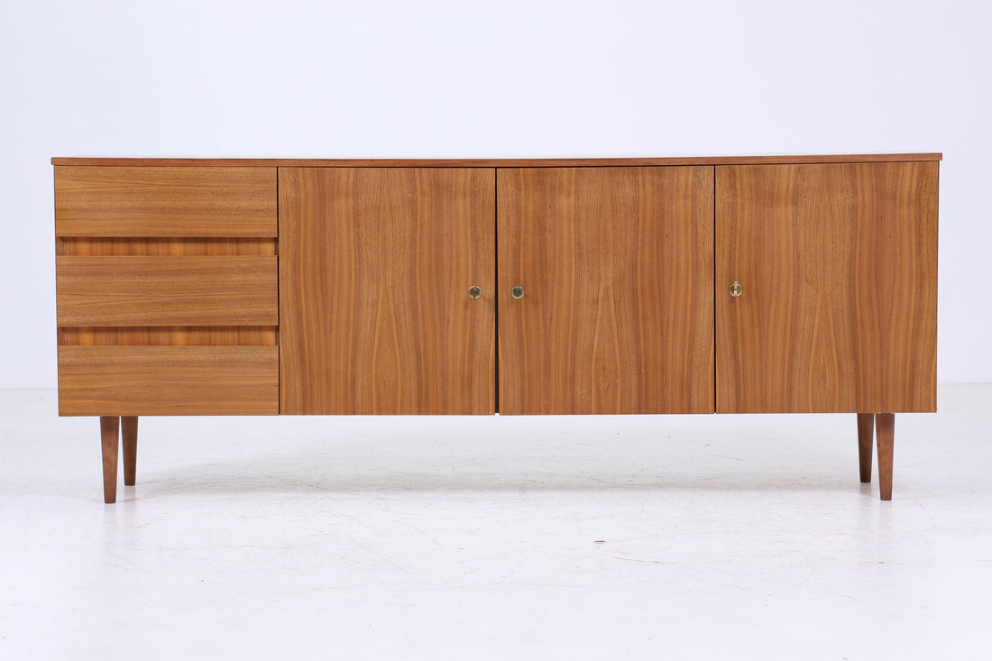 Vintage Nussbaum Sideboard 60er Jahre | Mid Century TV Board mit Schubladen &amp; Fächern Kommode Retro Holz Aufbewahrung