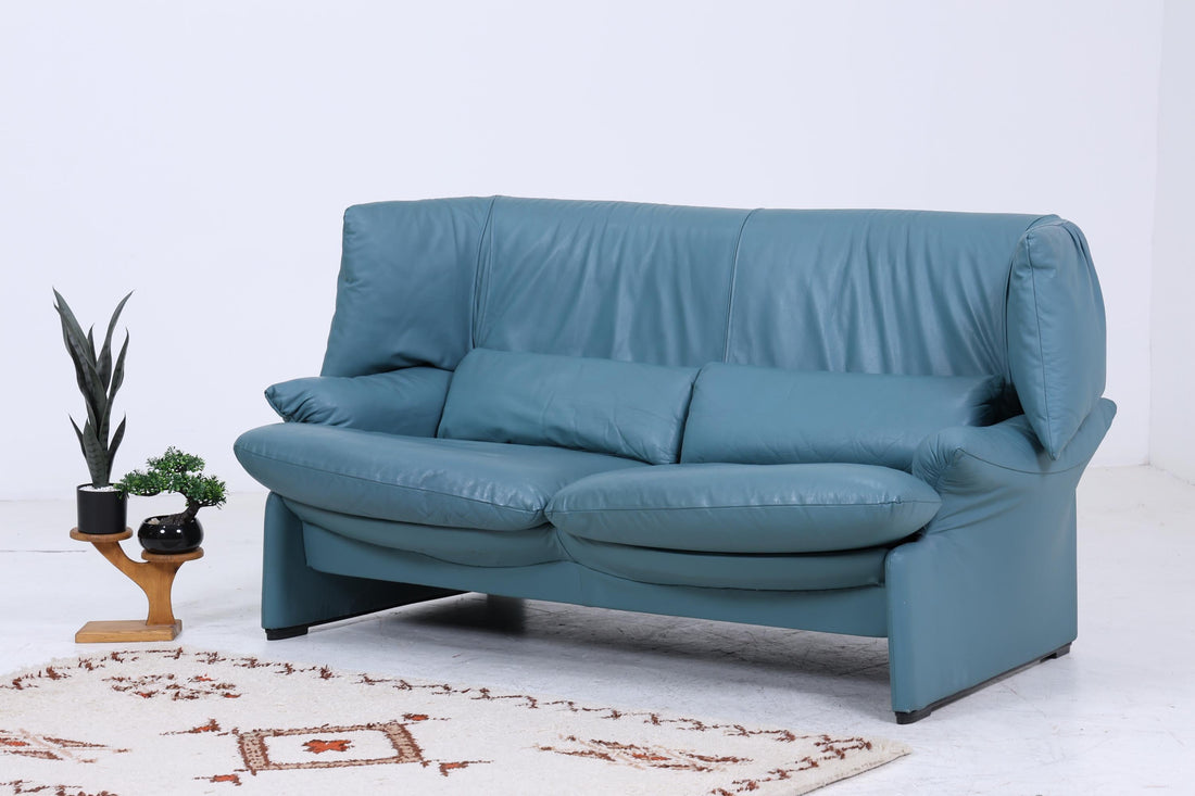 Cassina Portovenere Leder Sofa | Designer Couch Blau Vintage Mid Century 80er