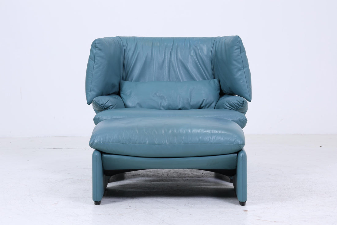 Cassina Portovenere Leder Sessel mit Hocker | Mid Century Lounge Chair Sessel Vintage Retro 80er 90er