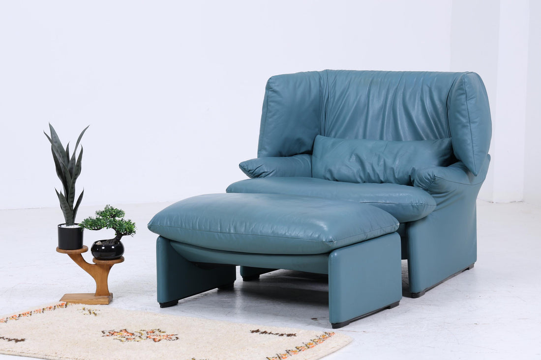 Cassina Portovenere Leder Sessel mit Hocker | Mid Century Lounge Chair Sessel Vintage Retro 80er 90er