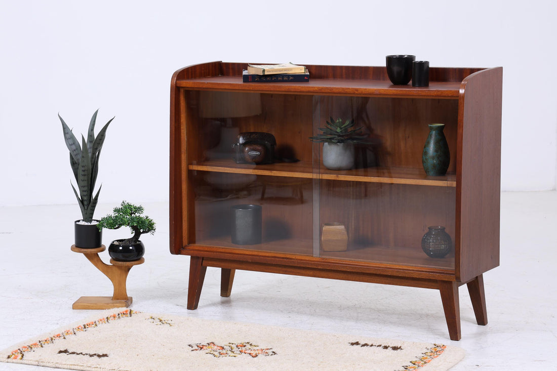 Vintage Kommode mit Glastüren 60er Jahre | Mid Century Vitrine Flur Schrank | Retro 70er Holz