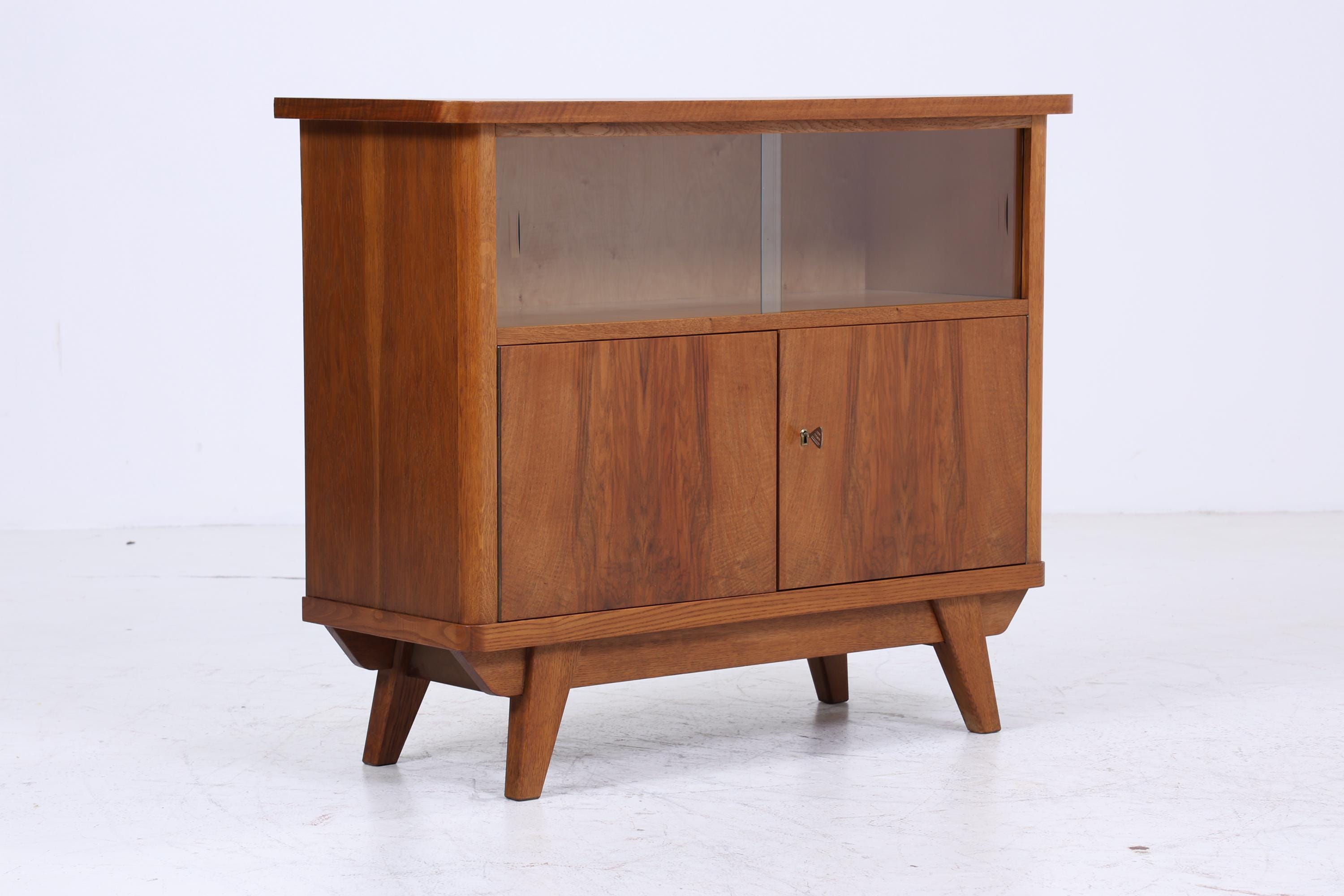 Vintage Kommode mit Glastüren 60er Jahre | Mid Century Vitrine Flur Schrank | Retro 70er Holz