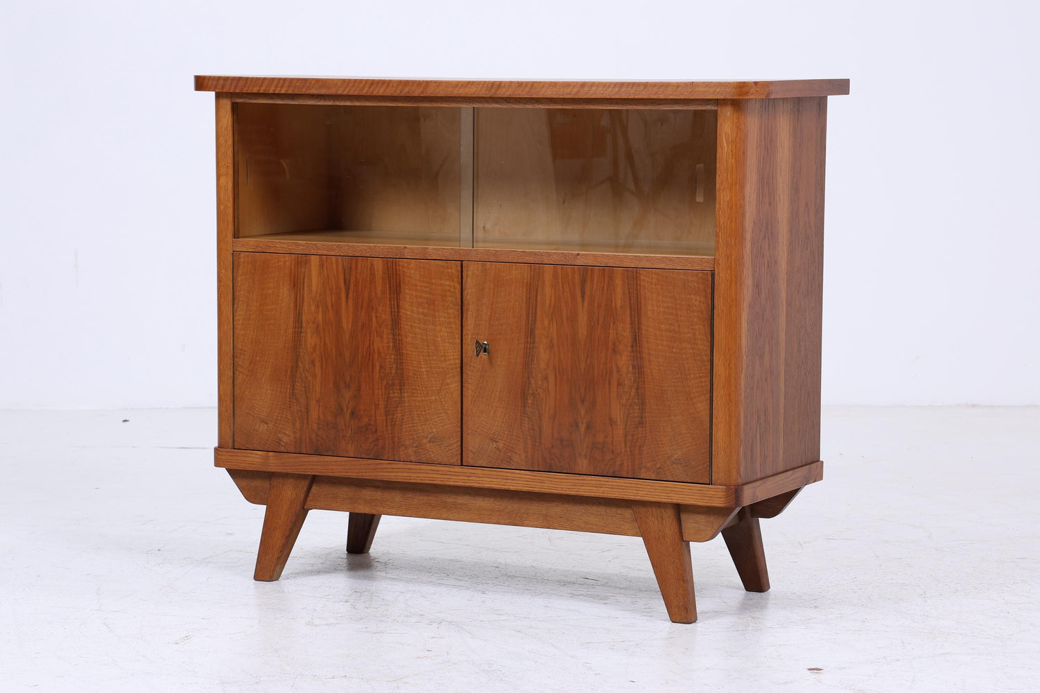 Vintage Kommode mit Glastüren 60er Jahre | Mid Century Vitrine Flur Schrank | Retro 70er Holz