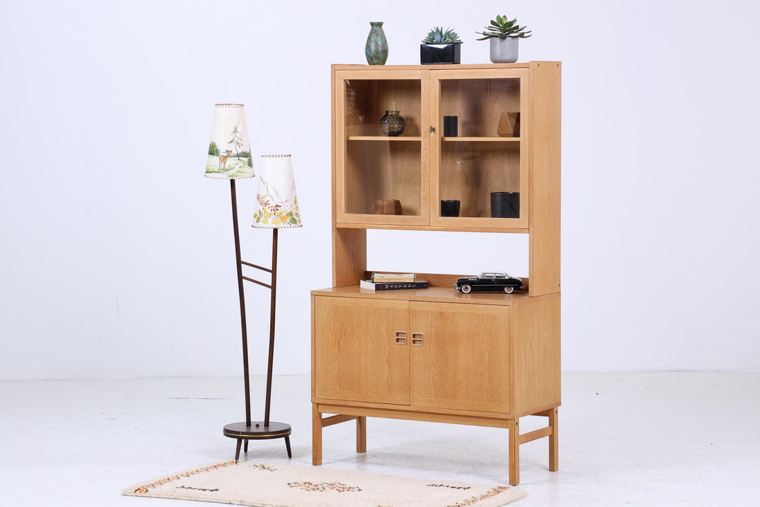 Vintage Vitrine 60er Jahre | Mid Century Glas Schrank Retro Regal Holz Aufbewahrung