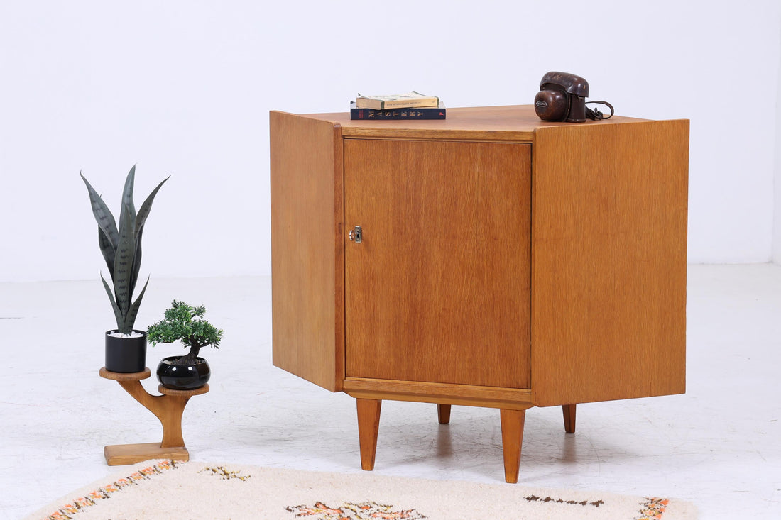Vintage Eiche Eckkommode 60er Jahre | Mid Century Kommode Schrank Retro 70er Holz Aufbewahrung