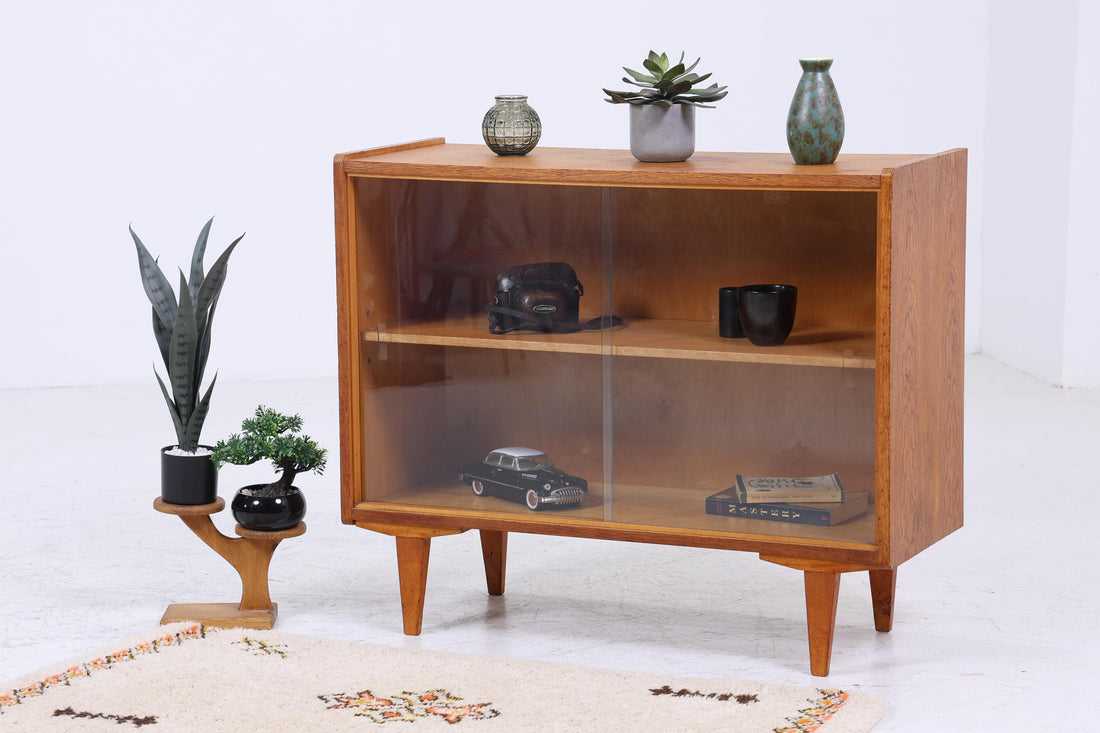 Vintage Kommode mit Glastüren 60er Jahre | Mid Century Vitrine Flur Schrank | Retro 70er Holz