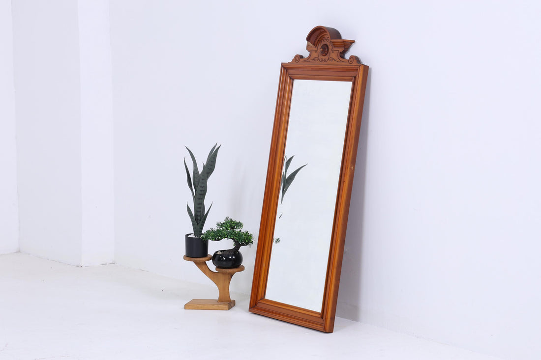 Vintage Art Nouveau Mirror | Mid Century Hanging Mirror Wood Retro