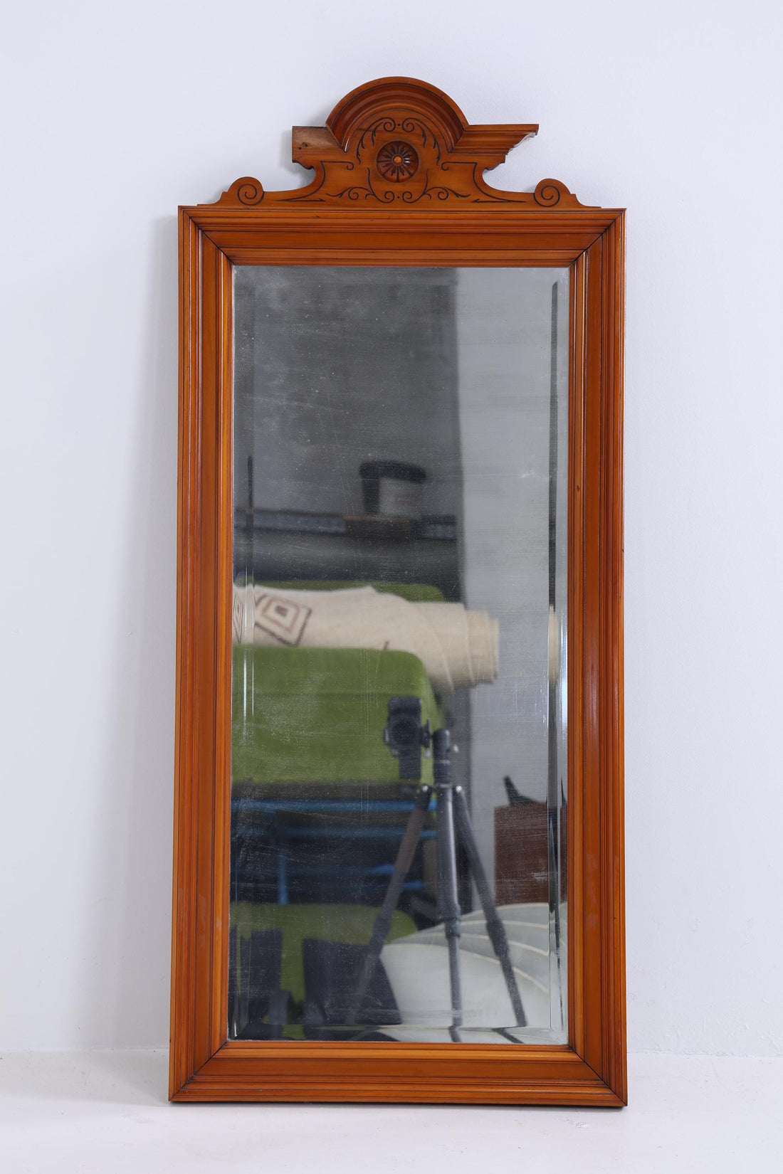 Vintage Art Nouveau Mirror | Mid Century Hanging Mirror Wood Retro