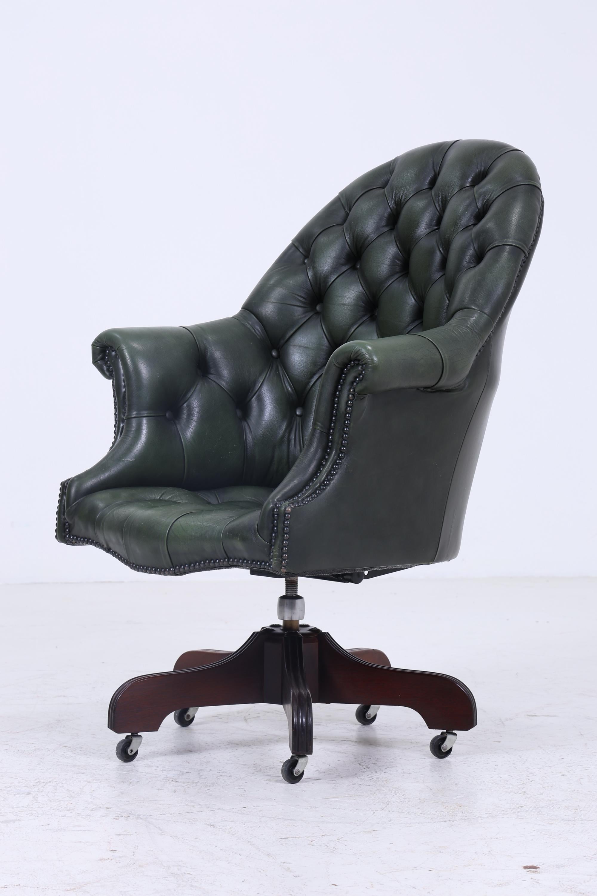 Antik Chesterfield Leder Sessel mit Rollen | Vintage Lounge Chair Sessel Retro