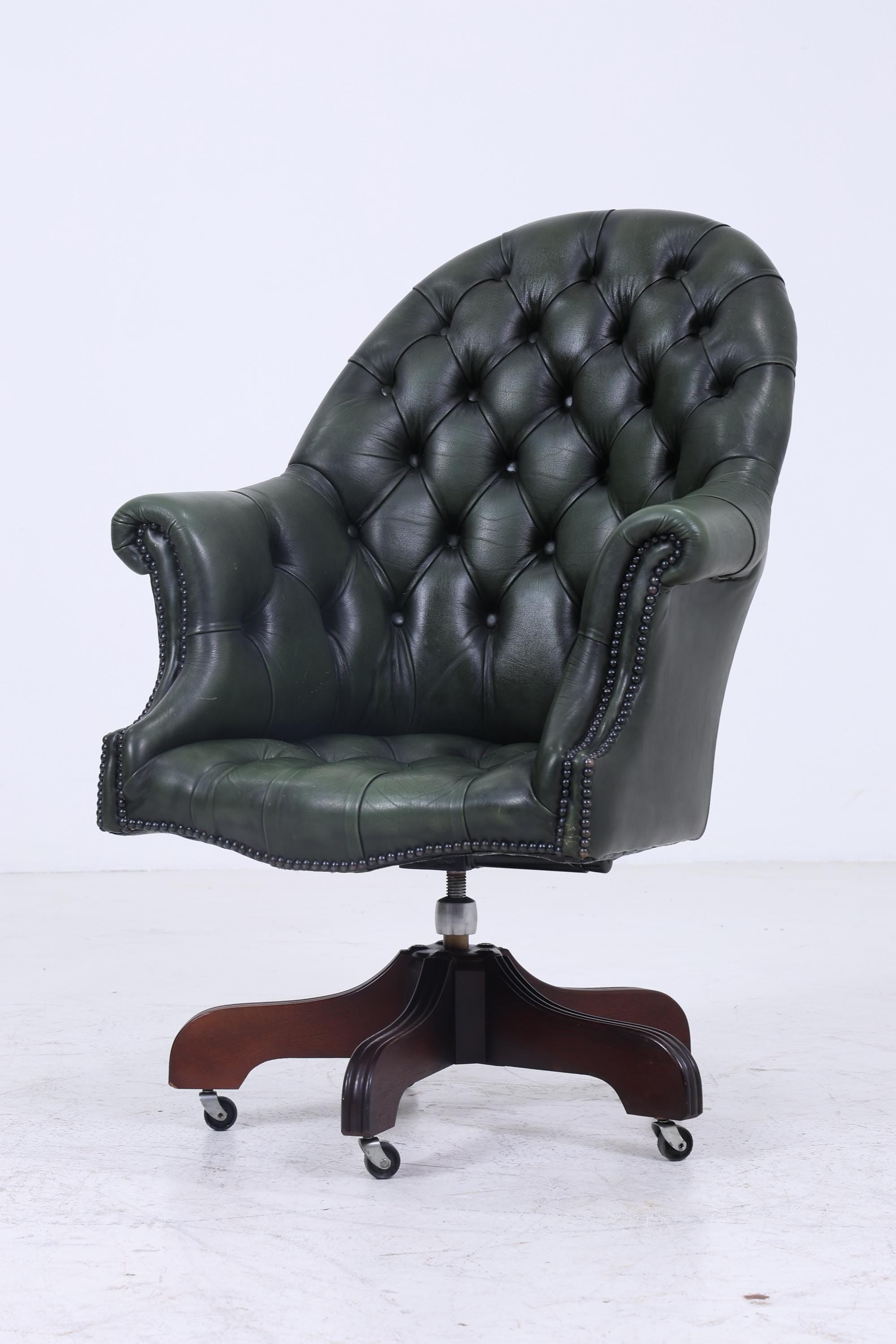 Antik Chesterfield Leder Sessel mit Rollen | Vintage Lounge Chair Sessel Retro