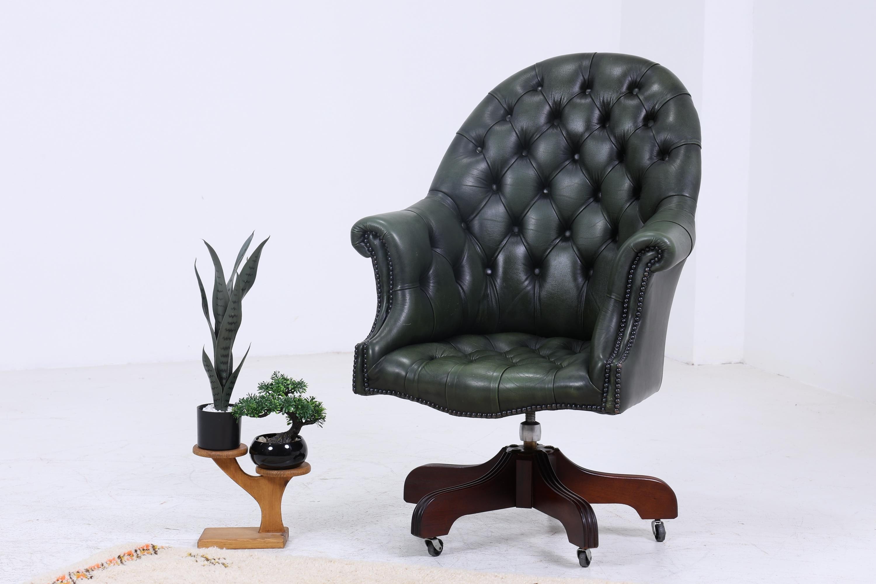 Antik Chesterfield Leder Sessel mit Rollen | Vintage Lounge Chair Sessel Retro