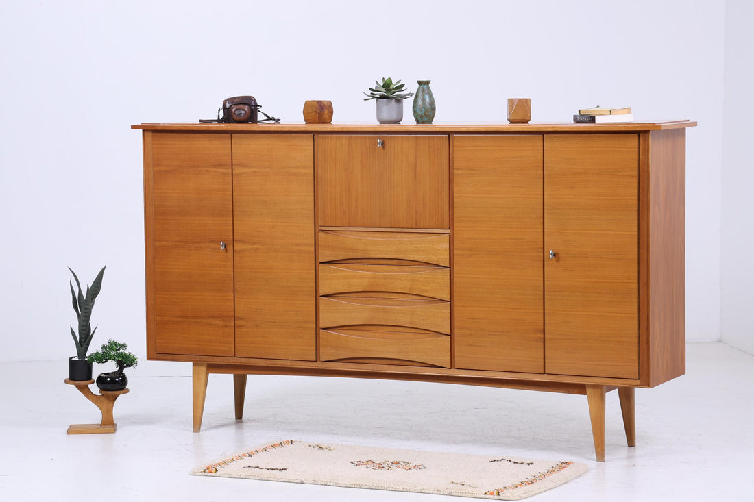 Vintage Highboard 60er Jahre | Mid Century Sideboard Schubladen Schrank Holz Aufbewahrung