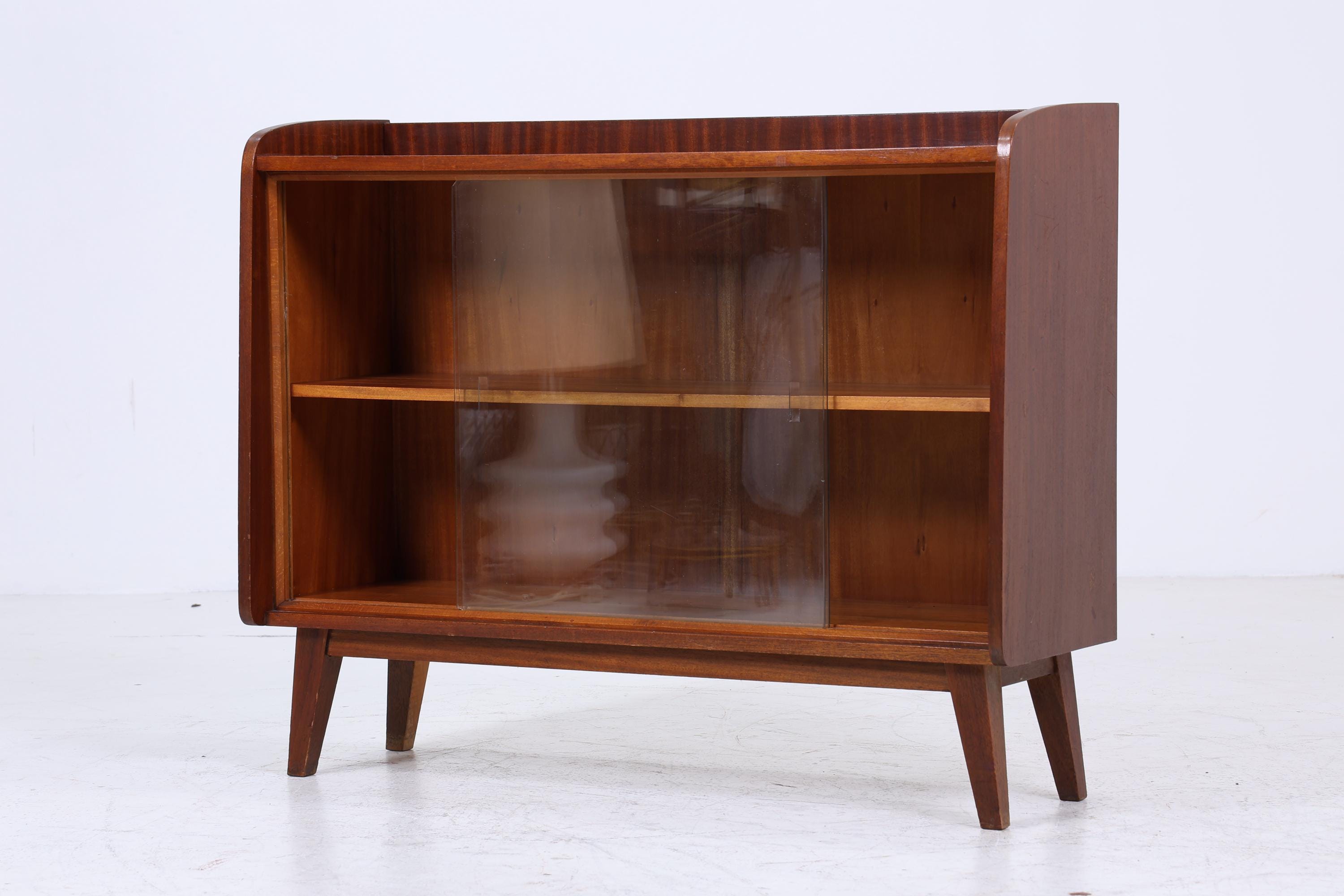 Vintage Kommode mit Glastüren 60er Jahre | Mid Century Vitrine Flur Schrank | Retro 70er Holz