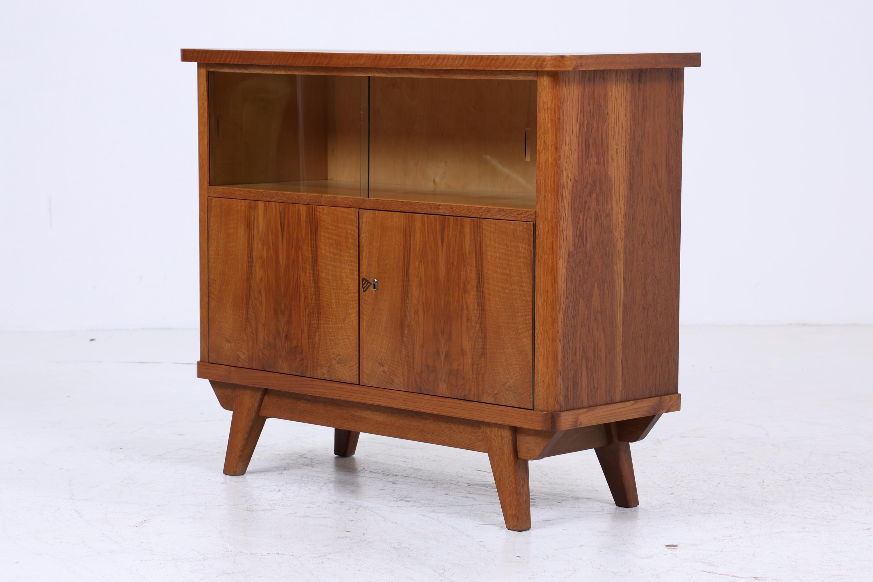 Vintage Kommode mit Glastüren 60er Jahre | Mid Century Vitrine Flur Schrank | Retro 70er Holz
